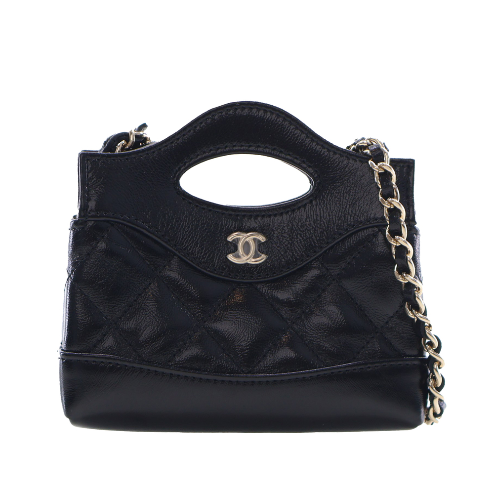 Pre-Loved Chanel Micro Shiny Lambskin 31 Clutch with Chain